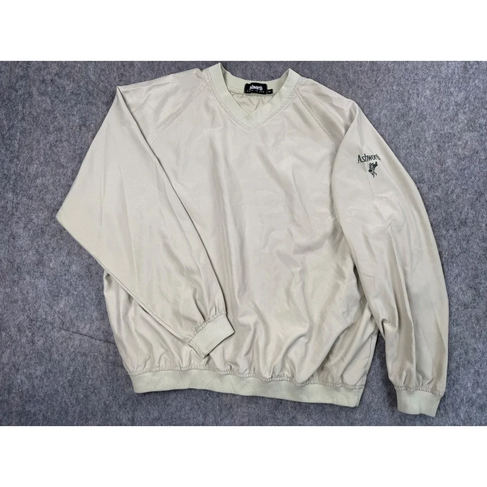 Ashworth Mens Vintage Golf Windshirt V-Neck Pullover Tan XL Made in USA